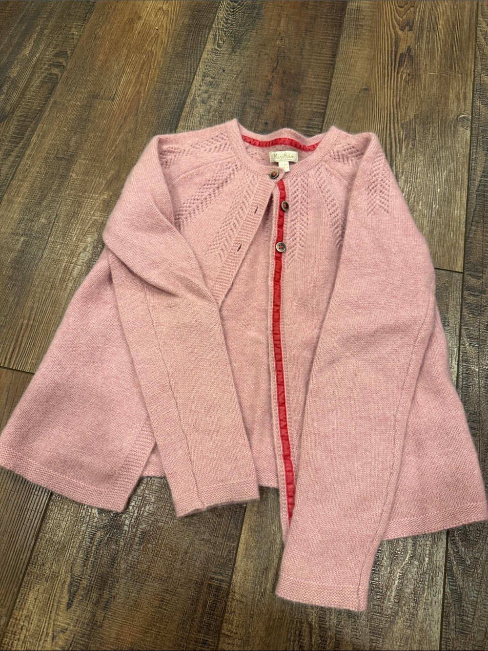 Mini Boden Soft Pink Girls' Knit Cardigan with Contrast Trim